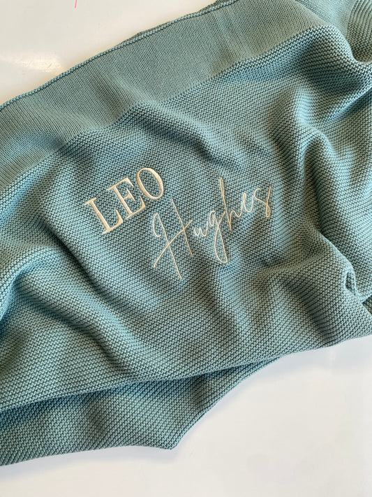2 Names Personalised Baby Blanket - Sage