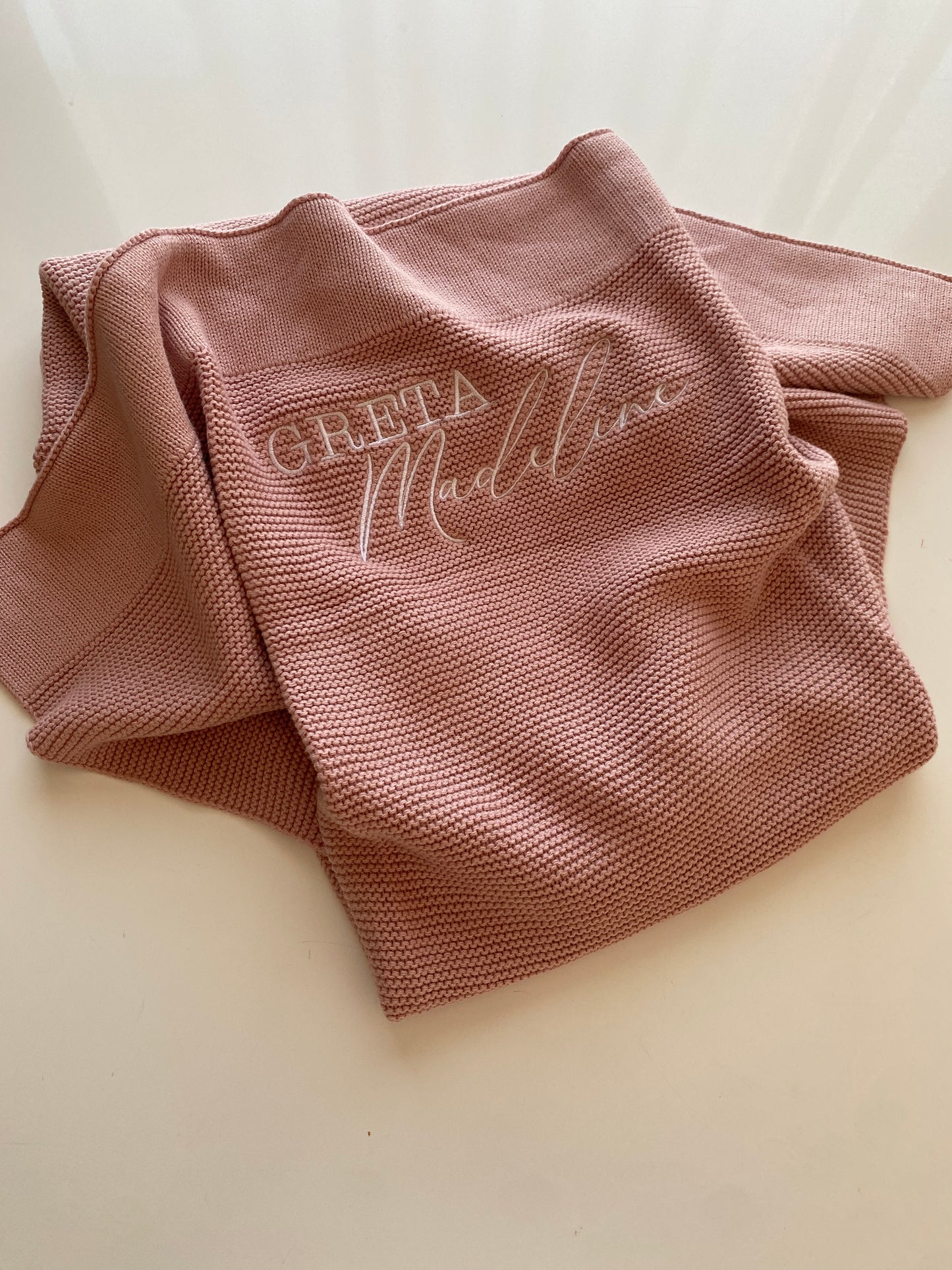 (2 Names Personalised Baby Blanket - Dusty Pink