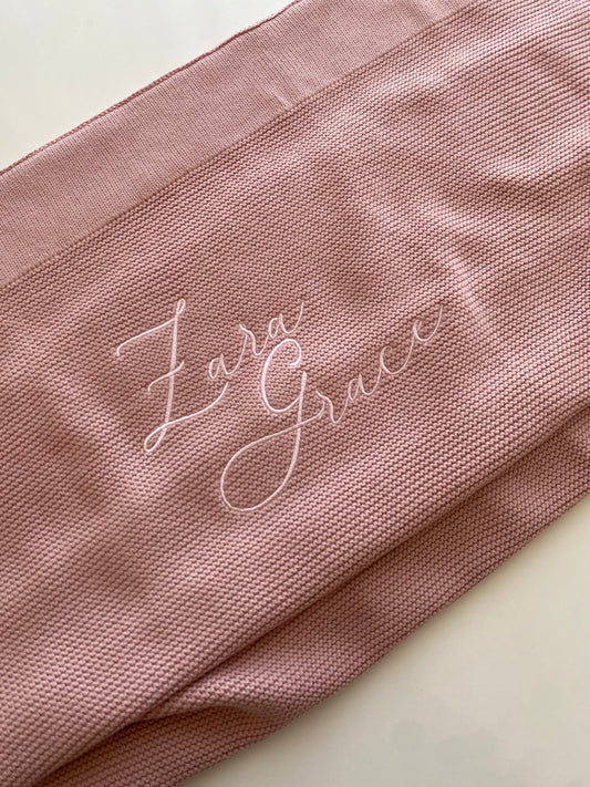 (2 Names Personalised Baby Blanket - Dusty Pink